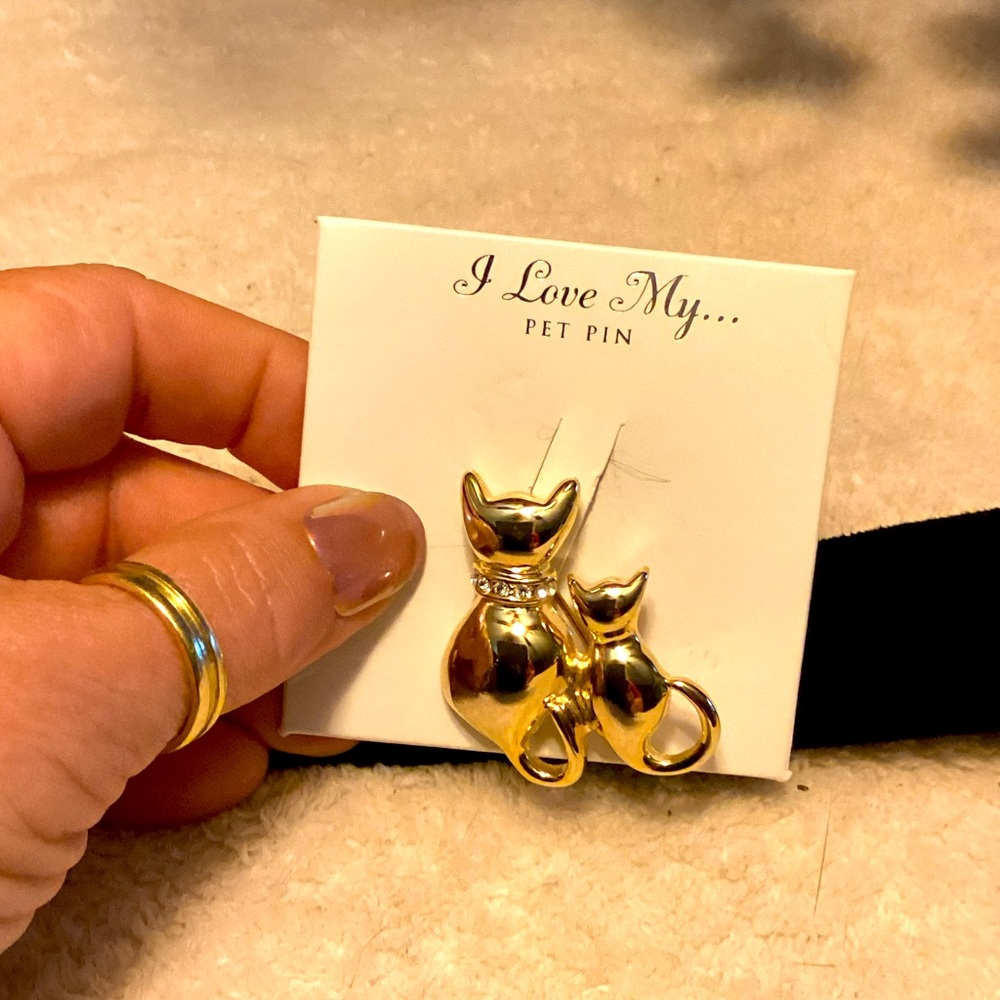 Gold Cat sparkling collar w Kitten Pet Pin